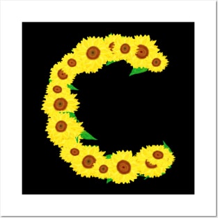 Sunflowers Initial Letter C (Black Background) Posters and Art